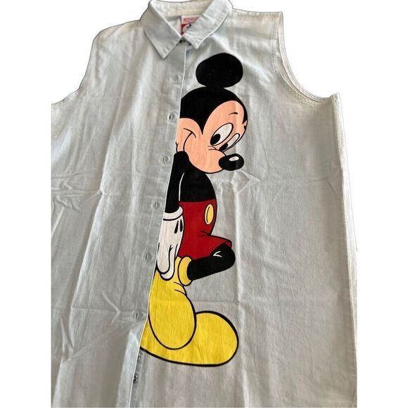 Vintage Mickey Mouse Sleeveless Denim Button Up Shirt size L - Picture 4 of 10